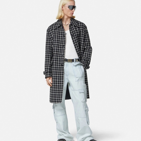 Versace Runway checked single-breasted Coat NEW sz M - Picture 14 of 16